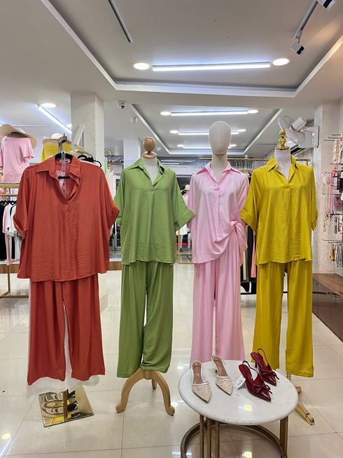 Collar Down Pullover Short Sleeves Shirt With Trousers Sets